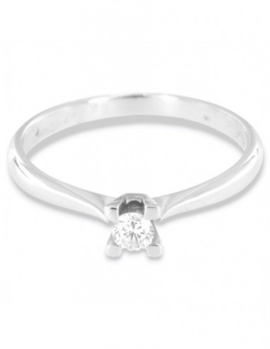 Anello Oro Bianco Solitario Castone Quadro Diamante 0,12 Carati [bb607db2]