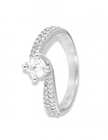 Anello Oro Bianco Solitario Valentino Diamante Centrale 0,40Ct Diamanti Laterali 0,20Ct [a3f49975]