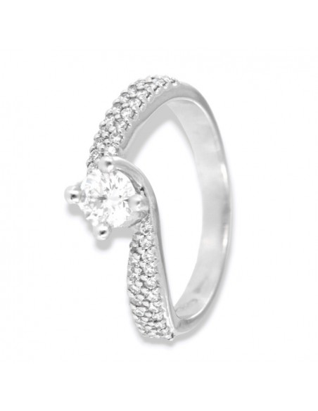 Anello Oro Bianco Solitario Valentino Diamante Centrale 0,40Ct Diamanti Laterali 0,20Ct [a3f49975]