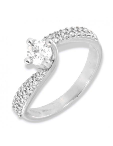 Anello Oro Bianco Solitario Valentino Diamante Centrale 0,40Ct Diamanti Laterali 0,20Ct [21f057df]