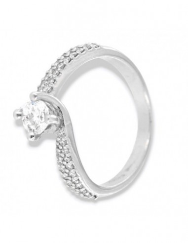 Anello Oro Bianco Solitario Valentino Diamante Centrale 0,40Ct Diamanti Laterali 0,20Ct [24a010c1]