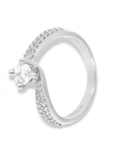 Anello Oro Bianco Solitario Valentino Diamante Centrale 0,40Ct Diamanti Laterali 0,20Ct [24a010c1]
