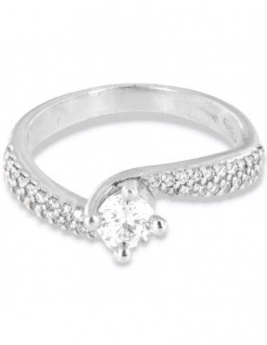 Anello Oro Bianco Solitario Valentino Diamante Centrale 0,40Ct Diamanti Laterali 0,20Ct [4a9b92c8]