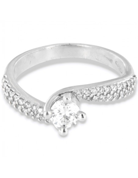 Anello Oro Bianco Solitario Valentino Diamante Centrale 0,40Ct Diamanti Laterali 0,20Ct [4a9b92c8]
