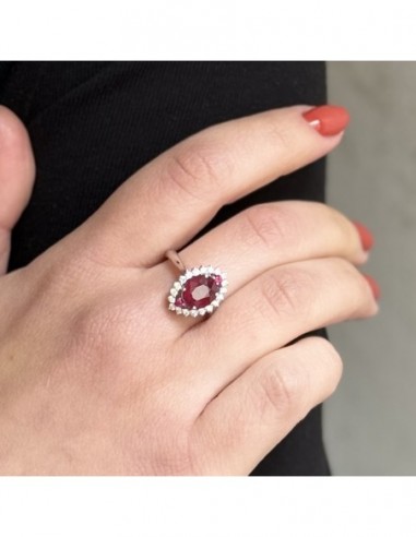Anello Oro Bianco Principessa Spoletta Rubino Con Cornice Di Diamanti [0df32cdd]