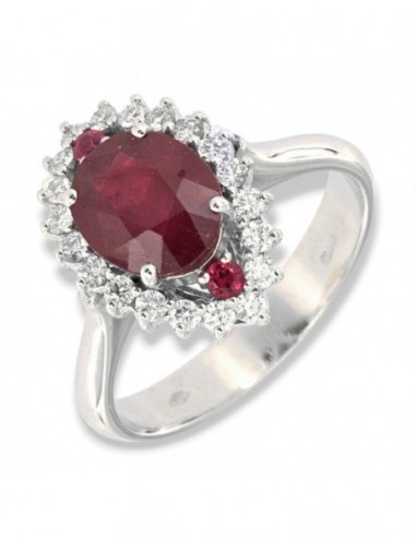 Anello Oro Bianco Principessa Spoletta Rubino Con Cornice Di Diamanti [baeeedd9]