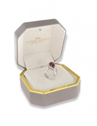 Anello Oro Bianco Principessa Spoletta Rubino Con Cornice Di Diamanti [6698e9ca]