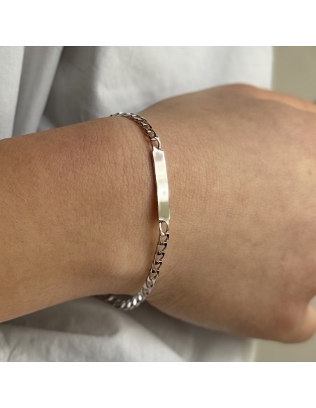 Bracciale Argento Rodiato Grumetta Piastra Centrale [fb5835dd]