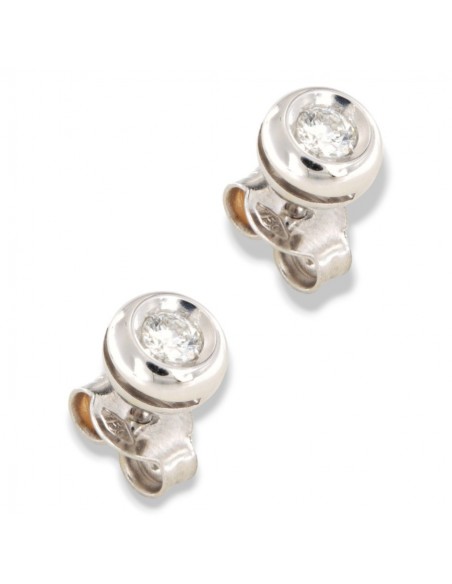 Orecchini Oro Bianco Punto Luce Tondo Diamanti 0,20 Carati [f05296ed]