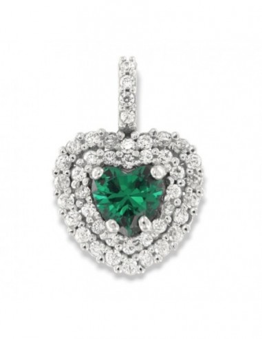 Ciondolo Oro Bianco Cuore Verde Zirconi Bianchi [2e4a3574]