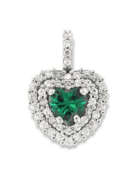 Ciondolo Oro Bianco Cuore Verde Zirconi Bianchi [2e4a3574]