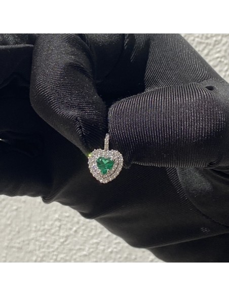 Ciondolo Oro Bianco Cuore Verde Zirconi Bianchi [20e12173]