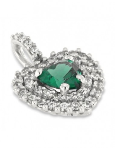 Ciondolo Oro Bianco Cuore Verde Zirconi Bianchi [97fce077]