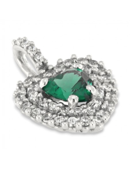 Ciondolo Oro Bianco Cuore Verde Zirconi Bianchi [97fce077]