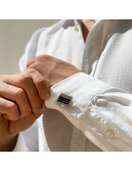 Gemelli Accaio Rettangolario 3 Bande Nere [3bc7efcc]