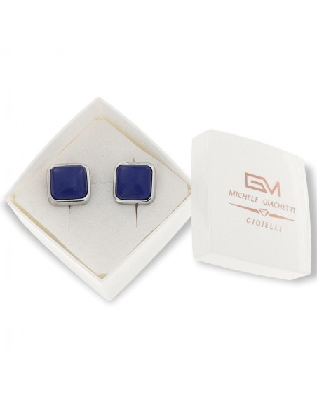 Par de gemelos plata con media bola de lapislazuli y baston. - Joyeria