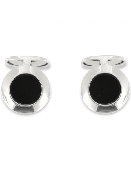 GEMELLI ARGENTO RODIATO TONDI NERO CENTRO [93f7f9f1]