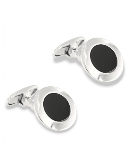 GEMELLI ARGENTO RODIATO TONDI NERO CENTRO [87cf6ab7]