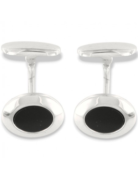 GEMELLI ARGENTO RODIATO TONDI NERO CENTRO [829f2da9]