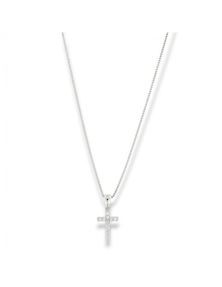 Collana Argento Rodiato Pendente Croce Zirconi Bianchi [1e3b879c]