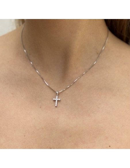 Collana Argento Rodiato Pendente Croce Zirconi Bianchi [90968cdf]