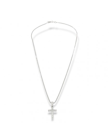 Collana Argento Rodiato Pendente Croce Zirconi Bianchi [22db0ac5]