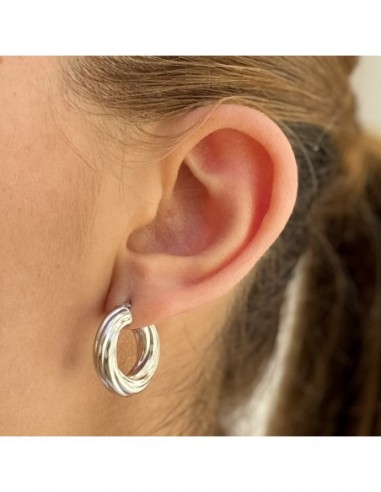 Orecchini Argento Rodiato Cerchi Canna Intrecciata [8c154c99]