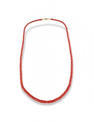 Collana Oro Giallo Cilindri Coralli Rossi [e14468e6]