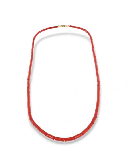 Collana Oro Giallo Cilindri Coralli Rossi [e14468e6]