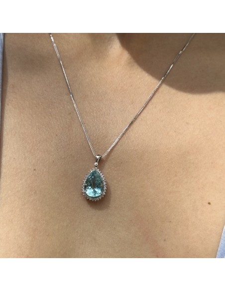 Ciondolo Oro Bianco Apatite E Diamanti [e266c20f]