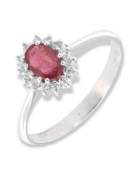 Anello Oro Bianco Principessa Rubino 6X4 0,61 Carati e Diamanti 0,14 carati [9a6f68cc]