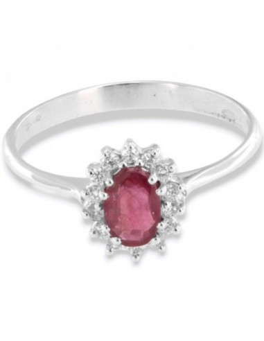 Anello Oro Bianco Principessa Rubino 6X4 0,61 Carati e Diamanti 0,14 carati [f104addb]