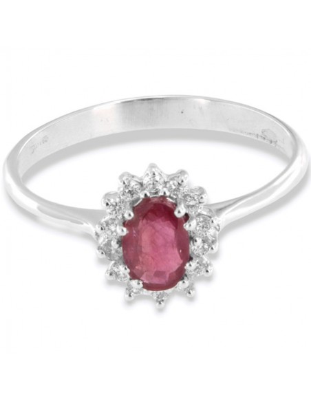 Anello Oro Bianco Principessa Rubino 6X4 0,61 Carati e Diamanti 0,14 carati [f104addb]