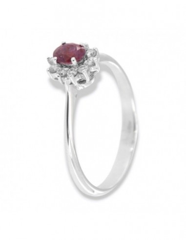 Anello Oro Bianco Principessa Rubino 0,36 Carati Diamanti 0,12 [5a860e6f]