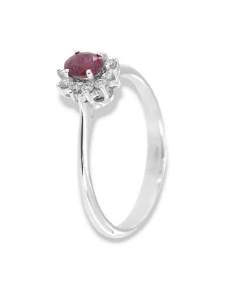 Anello Oro Bianco Principessa Rubino 0,36 Carati Diamanti 0,12 [5a860e6f]