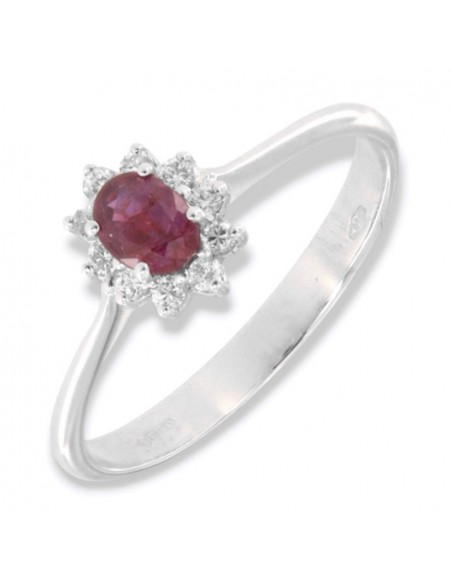 Anello Oro Bianco Principessa Rubino 0,36 Carati Diamanti 0,12 [f4dd1fac]