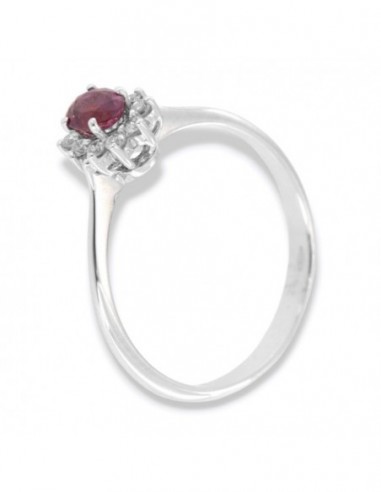 Anello Oro Bianco Principessa Rubino 0,36 Carati Diamanti 0,12 [f18d58b2]