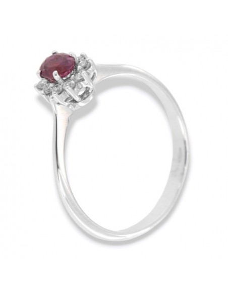 Anello Oro Bianco Principessa Rubino 0,36 Carati Diamanti 0,12 [f18d58b2]