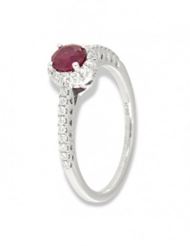 ANELLO ORO BIANCO SOLITARIO RUBINO TONDO DIAMANTI [0075330c]