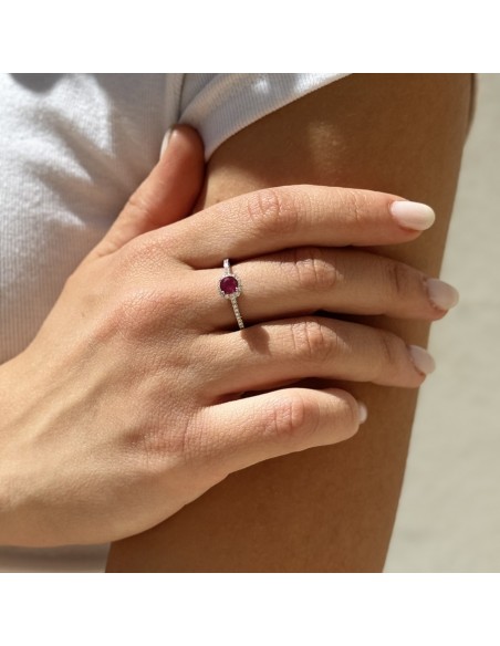 ANELLO ORO BIANCO SOLITARIO RUBINO TONDO DIAMANTI [b92e75ad]