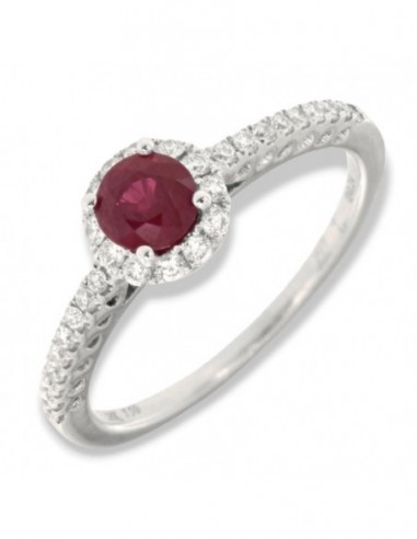 ANELLO ORO BIANCO SOLITARIO RUBINO TONDO DIAMANTI [0e33b4a9]