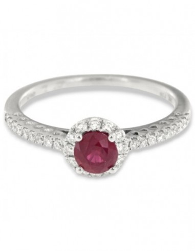 ANELLO ORO BIANCO SOLITARIO RUBINO TONDO DIAMANTI [655871be]