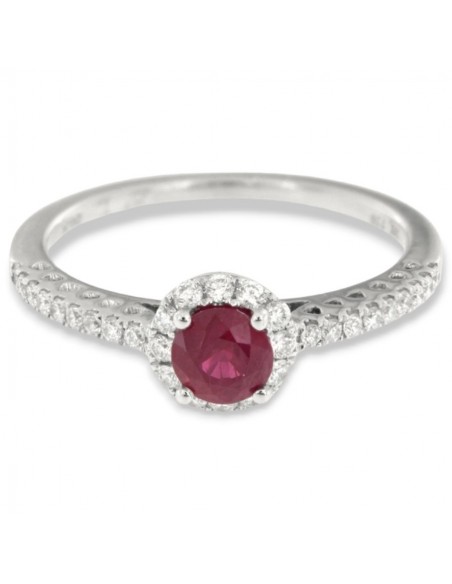 ANELLO ORO BIANCO SOLITARIO RUBINO TONDO DIAMANTI [655871be]