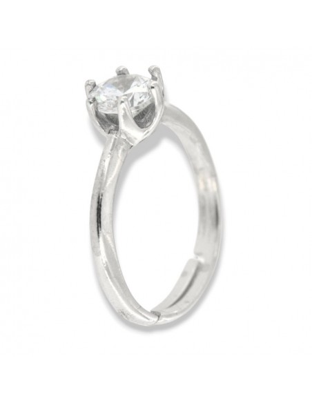 Anello Argento Rodiato Solitario Castone 6 Griffe Con Gambo Regolabile [ae295599]