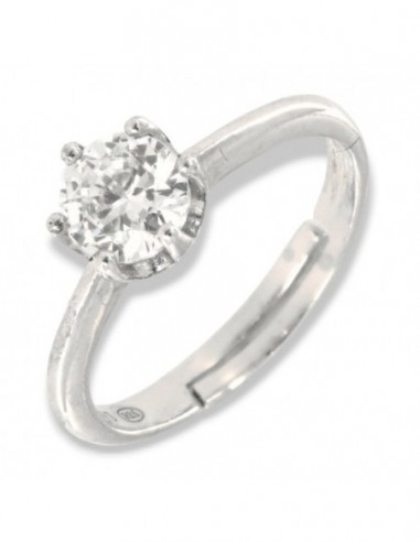 Anello Argento Rodiato Solitario Castone 6 Griffe Con Gambo Regolabile [d51bd946]