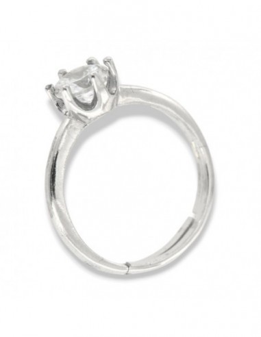 Anello Argento Rodiato Solitario Castone 6 Griffe Con Gambo Regolabile [d04b9e58]