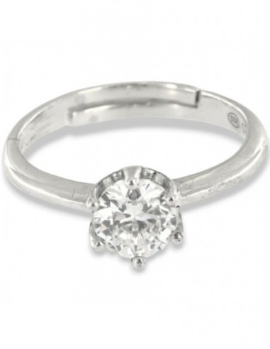 Anello Argento Rodiato Solitario Castone 6 Griffe Con Gambo Regolabile [be701c51]