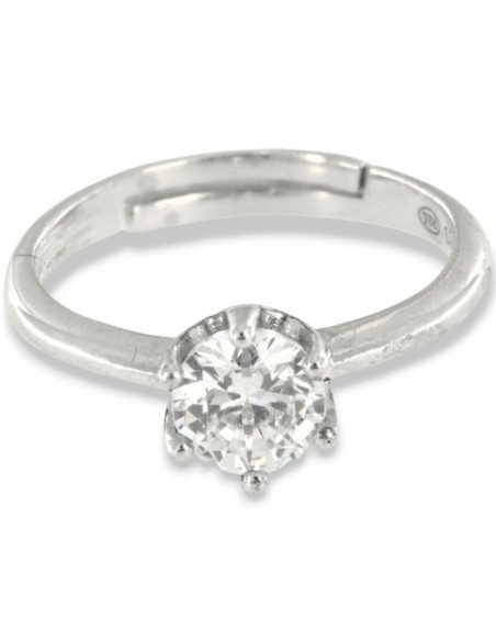 Anello Argento Rodiato Solitario Castone 6 Griffe Con Gambo Regolabile [be701c51]