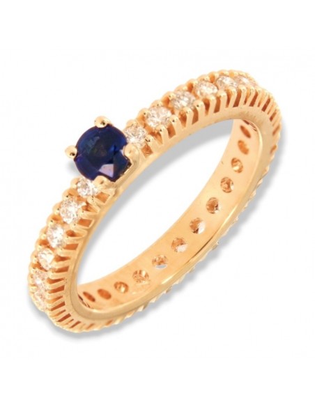 Anello Oro Giallo Eternity Diamanti 0,48 Ct Zaffiro 0,23CT [e03d0d78]