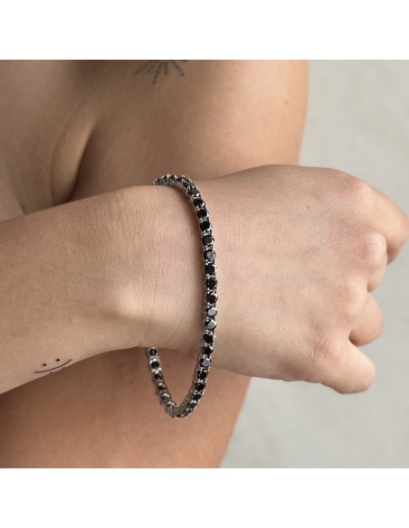 Bracciale Argento Tennis Zirconi Neri 4MM [6ea276b2]